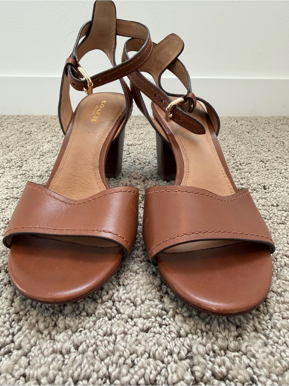 COACH Women's Brown Leather Block Heel Sandals Sz 7.5 - Picture 6 of 9